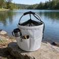 thumbnail image 4 of Linnome Portable Storage Basket Drawstring Closure Multi Functional Folding Organizer Gardening Tool Camping Bag Foldable Cloth White, 4 of 6