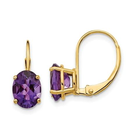 Roy Rose Jewelry 14K Yellow Gold 8x6mm Oval Amethyst Leverback Earrings