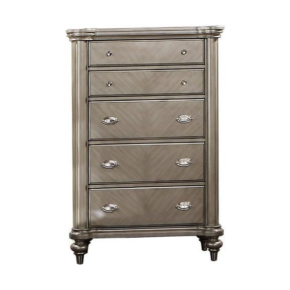 BenJara BM284302 56 in. Ada Pine Wood Chevron Pattern 5 Drawer Tall Dresser Chest, Brown