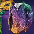 thumbnail image 2 of YM Mardi Gras T-shirt for Men Long Sleeve Quarter Zip Pullover Carnival Celebration Shirts Funny Graphic Print Collared Shirts, 2 of 4