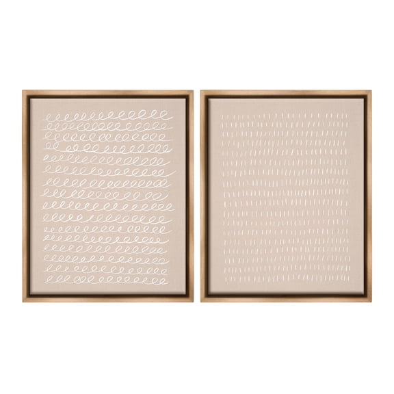 Stupell Industries Beige Minimal Scribbles Abstract Painting Brown Floater Framed Canvas Art Print Wall Art, 25 x 31, Set of 2