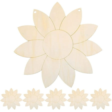 6Pcs Blank Pendant Unpainted Wood Cutouts DIY Wooden Sunflower Cutouts for Decoration