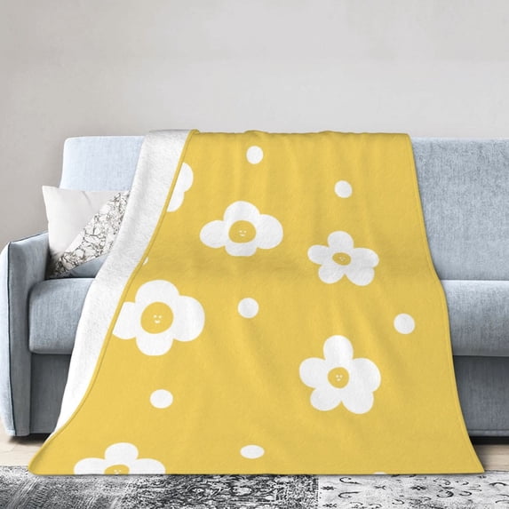 YFYANG Anti-Pilling Ultra-Soft Micro Fleece Cover Blanket for Bed Sofa, Yellow Flower Pattern Throw Blanket for All Seasons, 50"x40"