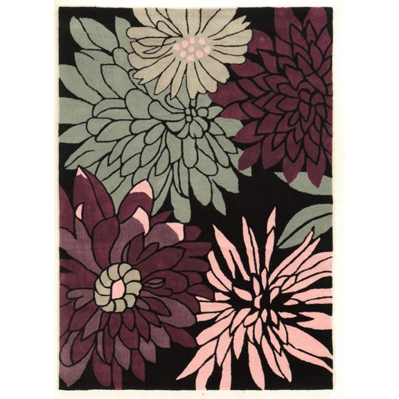 Linon Trio Mum Hand Tufted Polyester 8'x10' Rug in Black