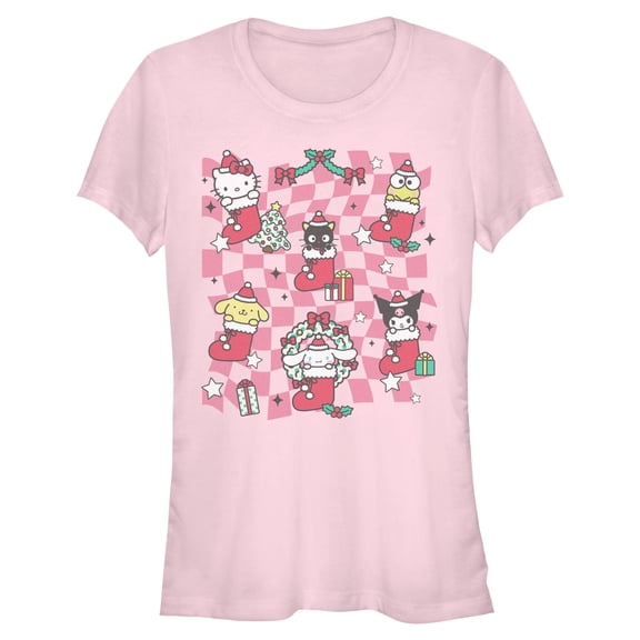 Juniors Hello Kitty Christmas Stockings and Friends T Shirt