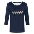 thumbnail image 5 of Penkiiy Women's Valentine's Day Fashion Printed T-shirt 3/4 Sleeves Blouse Round Neck Casual Tops M Navy, 5 of 5