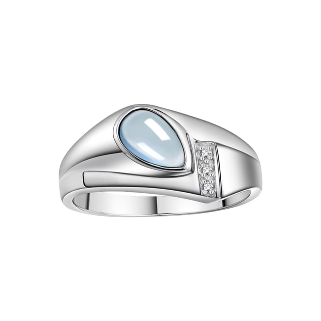 RYLOS Men's Rings Sterling Silver Ring - Timeless Pear Shape Cabochone Gemstone & Diamonds - Tear Drop Cabochon AQUAMARINE Rings For Men Size 13