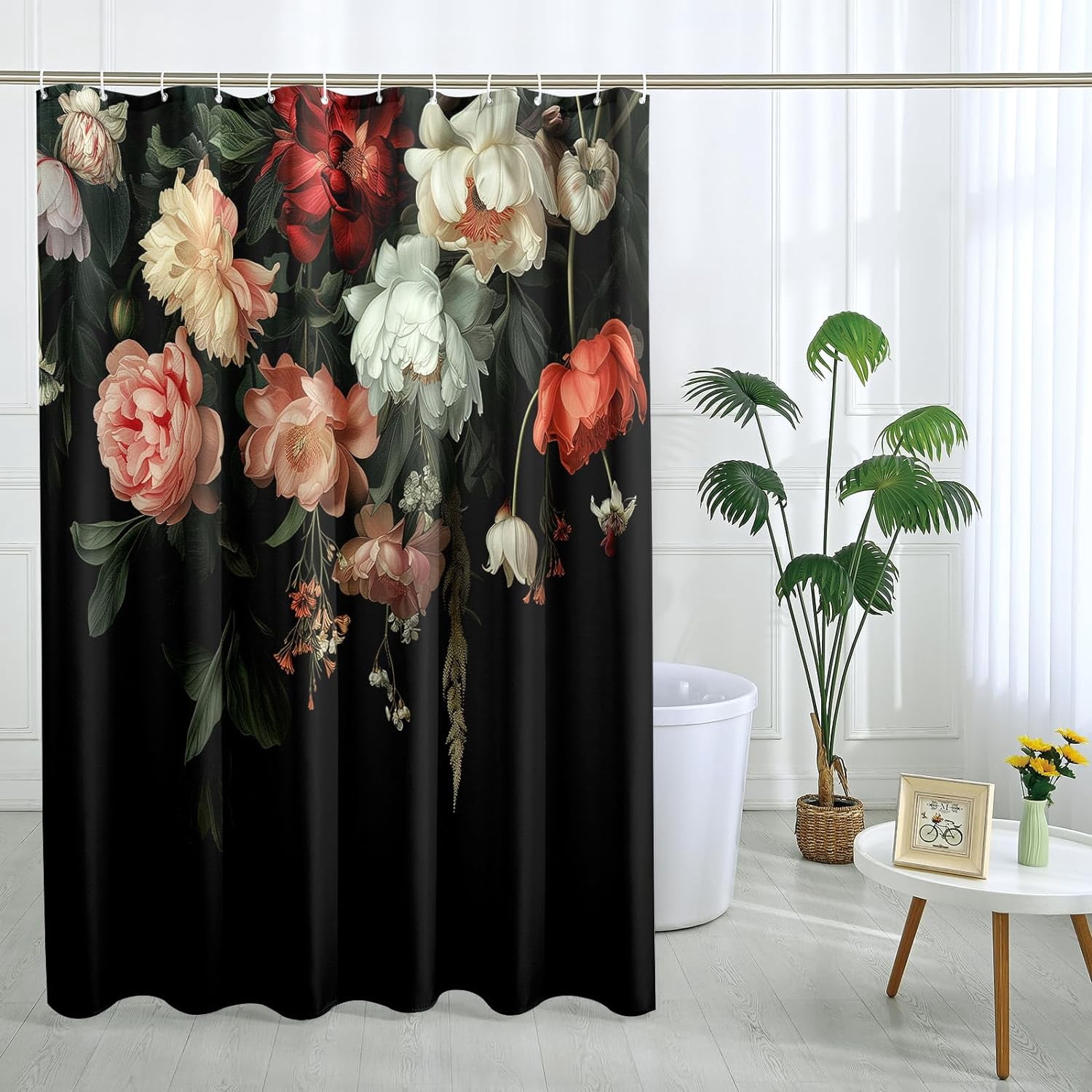 Vintage Floral Shower Curtai Flower Plant Art Shower Curtain Botanical Bathroom Decor Polyester Fabric-72" x 78"