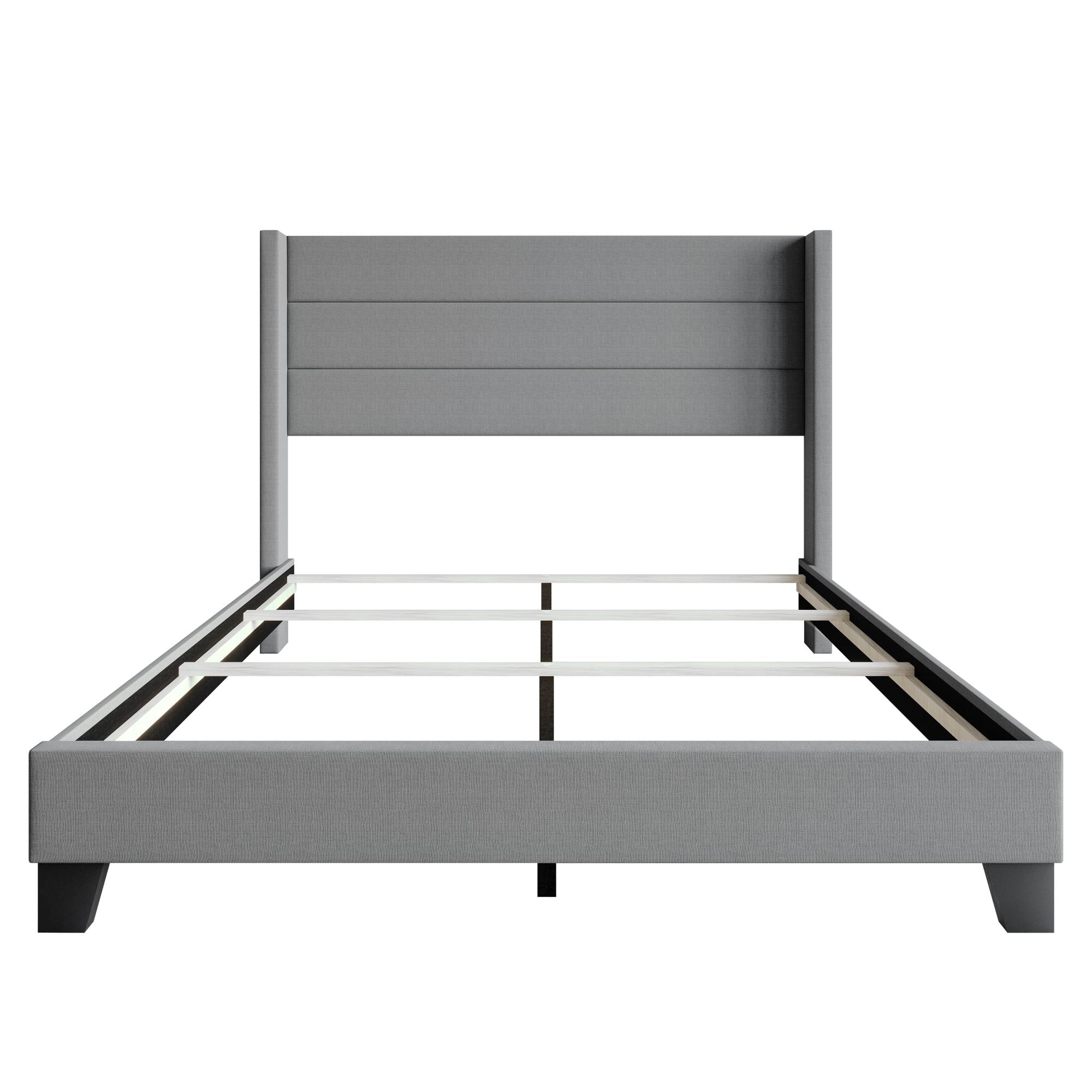 Home Design Niles Full Upholstered Panel Bed Frame with Wingback Headboard and Foam-Padded Support, Gray, Easy Assembly