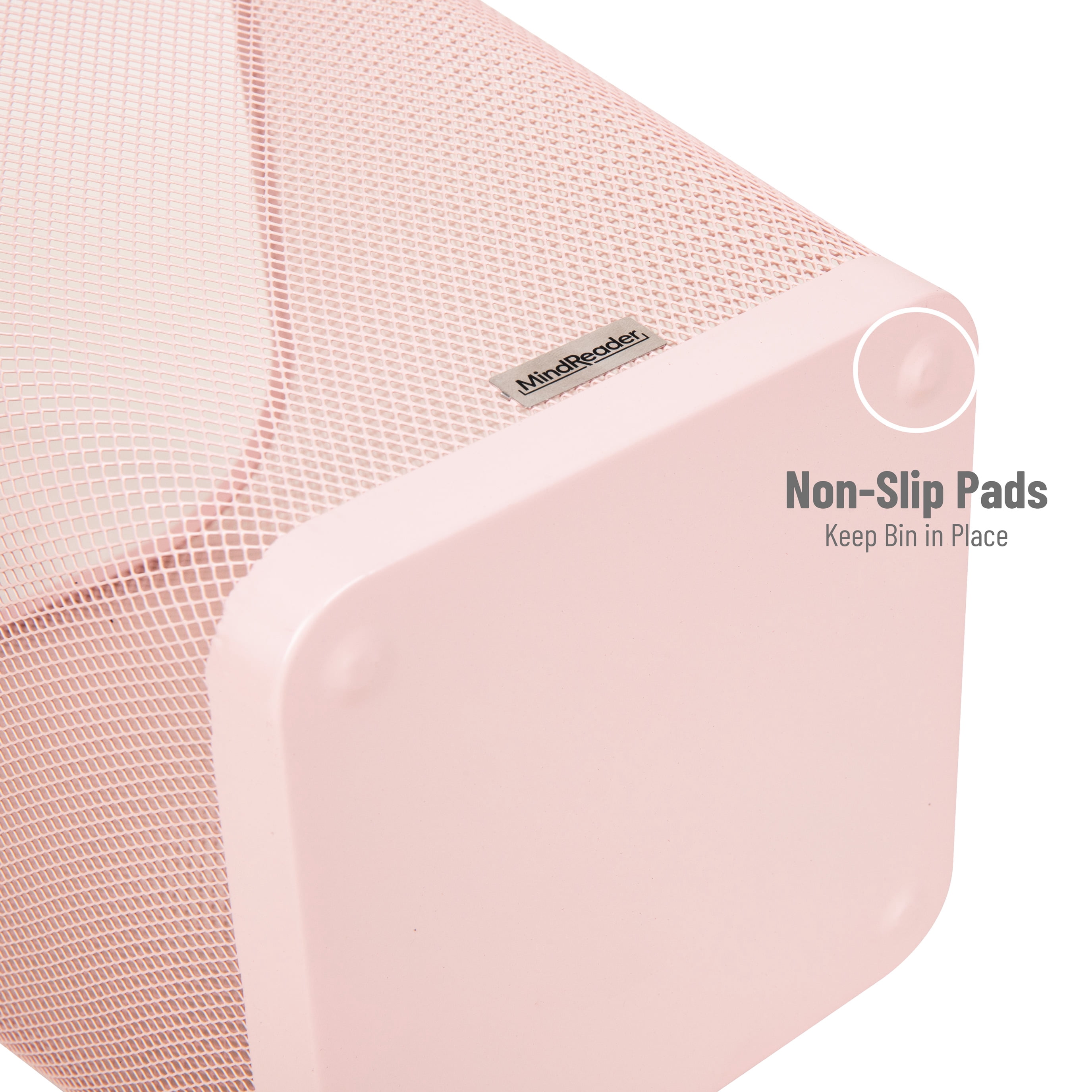 Mind Reader Mesh Trash Can, Waste Paper Basket, Square, Office, Metal, Set of 2, Pink