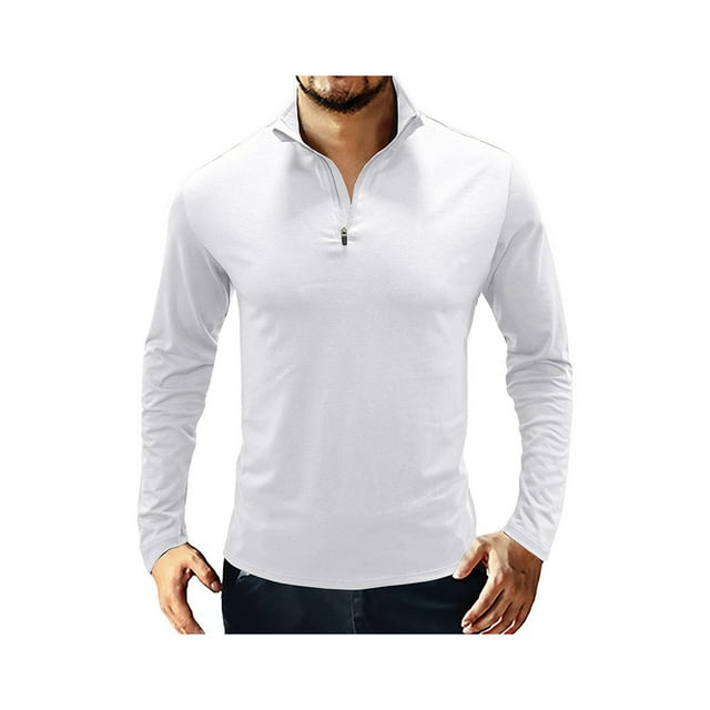 SAYOO Camiseta de manga larga para hombre, cuello alto, color sólido, jersey con escote de cremallera suave, tops informales ajustados para hombre SAYOO S M L XL XXL