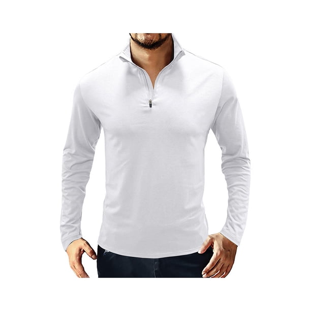 Sunloudy Camiseta de manga larga para hombre, cuello alto, color sólido, jersey con escote de cremallera suave, tops informales ajustados para hombre Sunloudy S M L XL XXL