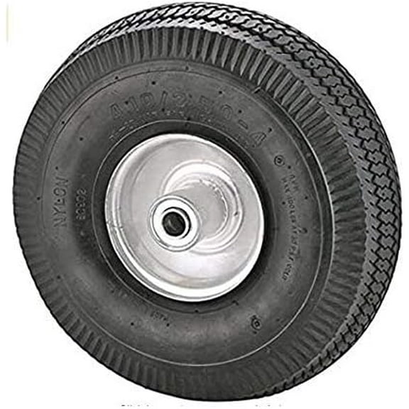 Replacement Tire 4.10/3.50-4” - Tire for Hand Truck, Cart, Dolly, Garden Cart - 2.25” Offset Hub with Pneumatic 5/8” Ball Bearing - Sawtooth Tread - 400 lb. load capacity