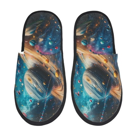 

Sigee Colorful Planet Universe for Cozy Furry Slippers Super Soft Indoor and Outdoor Use Non-Slip Sole Slip On House Slippers-Large