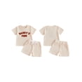 thumbnail image 2 of BemeyourBBs Toddler Baby Boys Summer Clothes Daddy's Mini Outfits Letter Embroidery Waffle Knit Short Sleeve Round Neck T shirt Tops and Shorts Set, 2 of 9