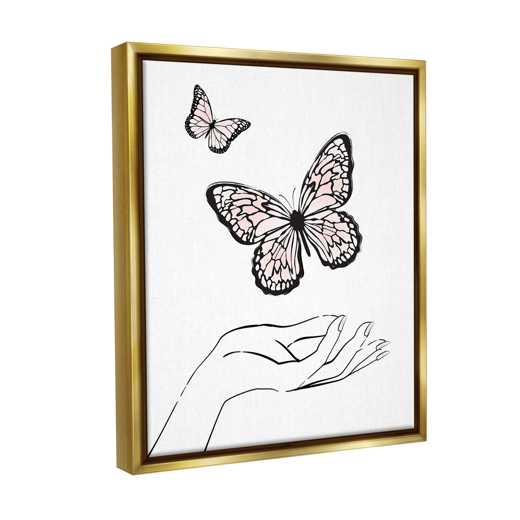 Stupell Industries Minimal Catching Butterflies Animals & Insects Painting Gold Floater Framed Canvas Art Print Wall Art, 25 x 31
