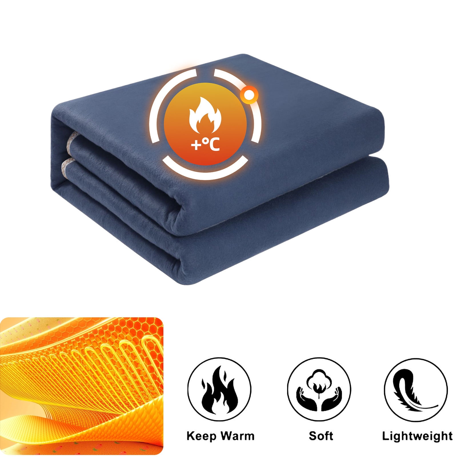 Hyknon Heated Blanket Non-Woven Breathable Electric Throw Blanket 59x31.5" Comfortable Blue Heating Blanket for Living Room Office Car