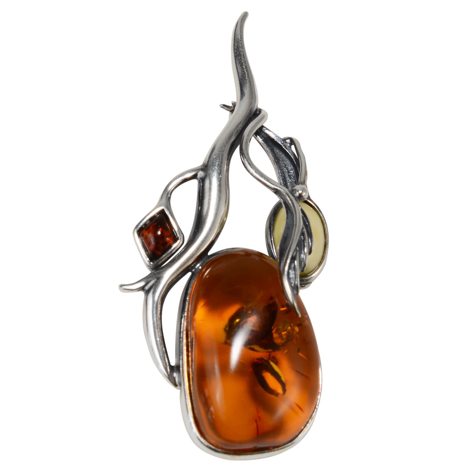 Sterling Silver And Genuine Baltic Amber Brooch – Rose Design, Handcrafted In Poland