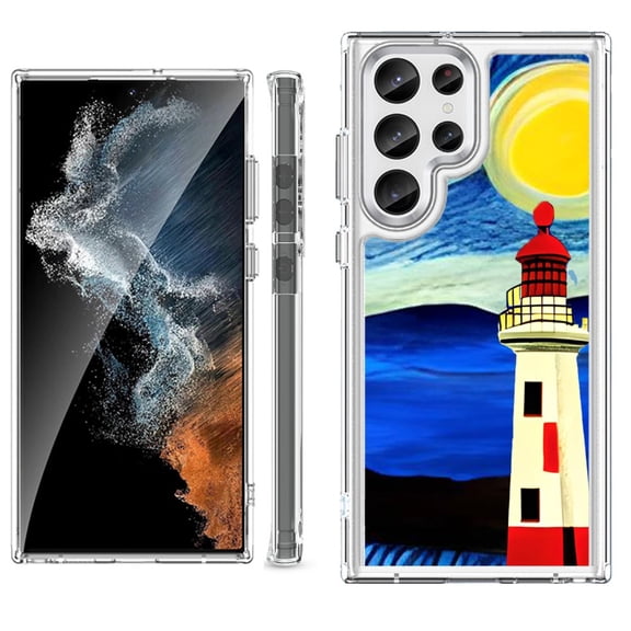 Shockproof Bumper Phone Case for Samsung Galaxy S23 Ultra 5G, by OneToughShield ® - Starry Night Lighthouse