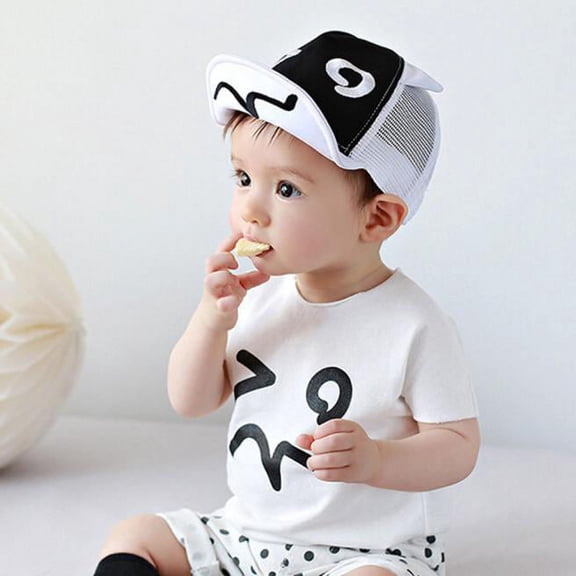 FRSASU Children Hat Summer Mesh Soft Brim Flanging Sun Hat Baseball Cap White
