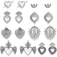 thumbnail image 1 of 1 caja con 16 dijes de corazón gótico de 8 estilos diferentes, dijes de corazón sagrado, dijes de alas de aleación de plata tibetana a granel para fiestas., 1 of 6