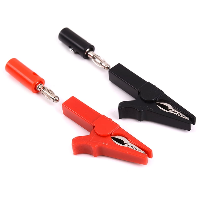 2pcs Alligator Clip to 4mm Banana Female Test Adapter 55mm Plastic Insulated 