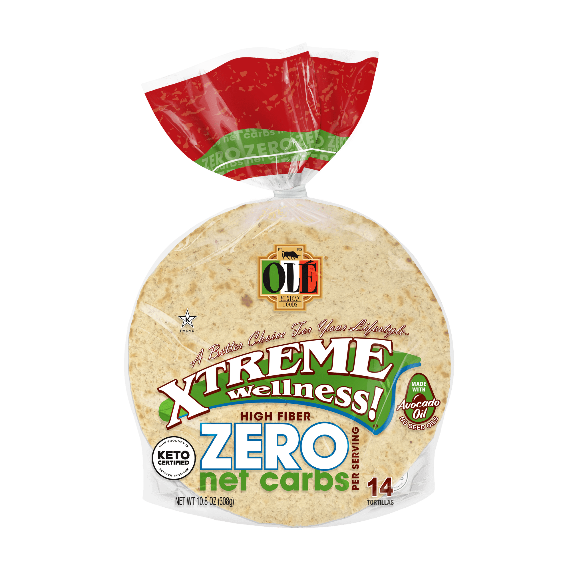 Olé Mexican Foods Xtreme Wellness High Fiber Zero Net Carbs Street Taco Flour Tortilla Wraps, 10.8 oz, 14 Count