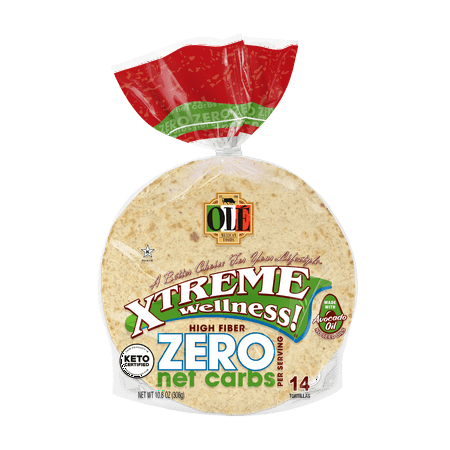Olé Mexican Foods Xtreme Wellness High Fiber Zero Net Carbs Street Taco Flour Tortilla Wraps, 10.8 oz, 14 Count