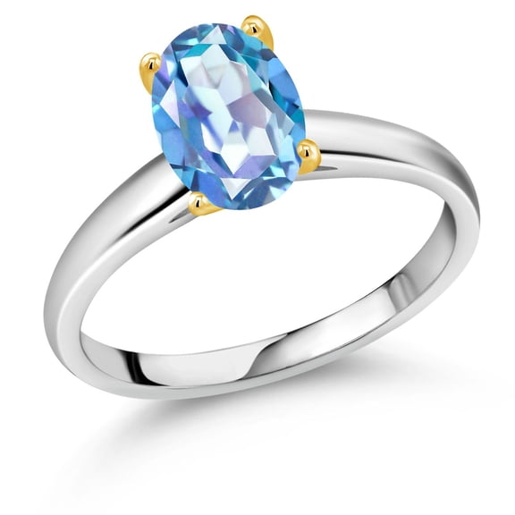 Gem Stone King 1.80 Ct Millennium Blue Mystic Quartz 10K White and Yellow Gold Ring Ring (Size 6)