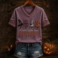 thumbnail image 2 of AHMOMEI Halloween T Shirts for Women A Girl's Gotta Have OPTIONS Women's Graphic Tees Vintage Funny Spooky Season V Neck Short Sleeve Women Fall Clothes Purple L, 2 of 4