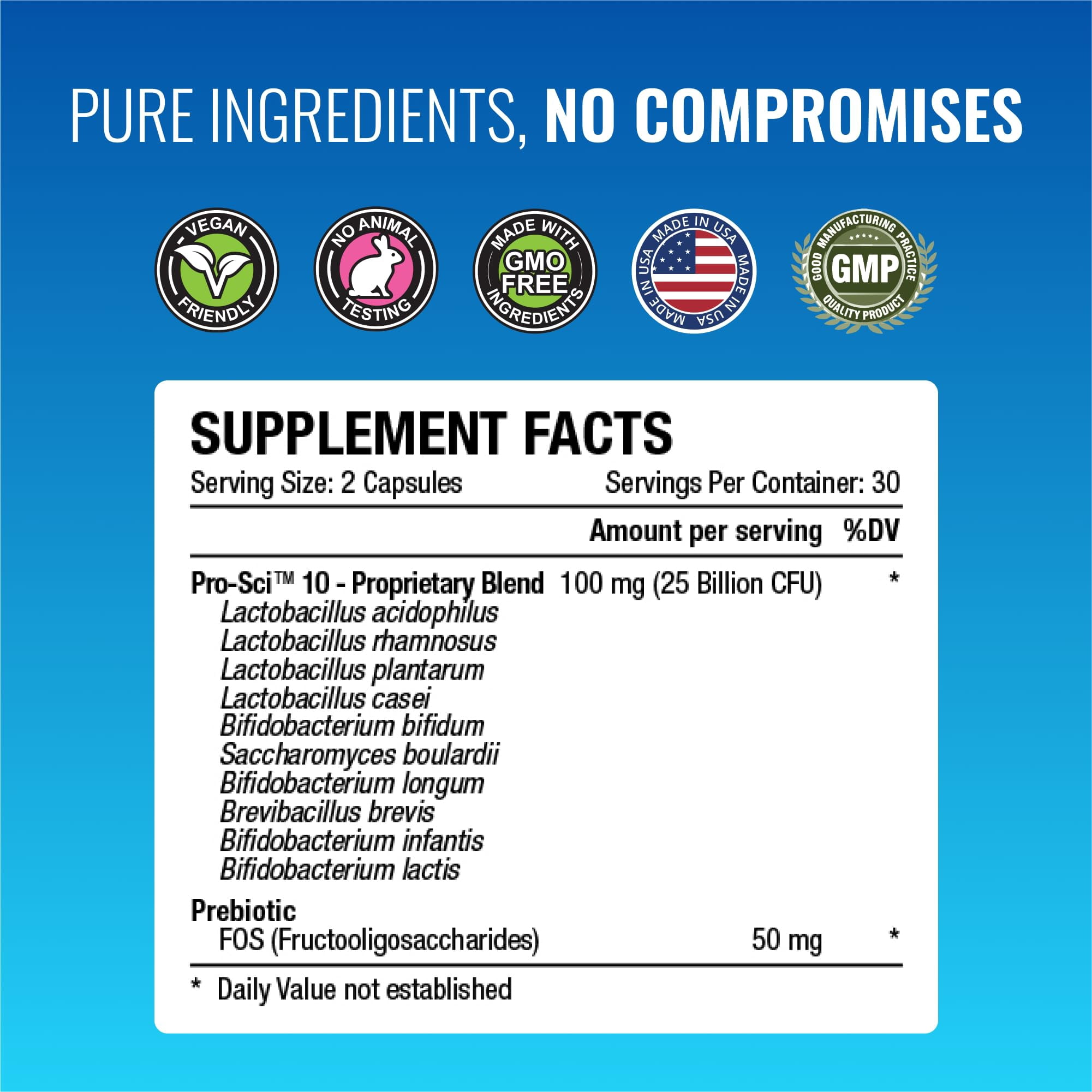 Approved Science Probiotic with Prebiotic - 10 Strains - 25 Billion CFU - 3 Bottles - Vegan