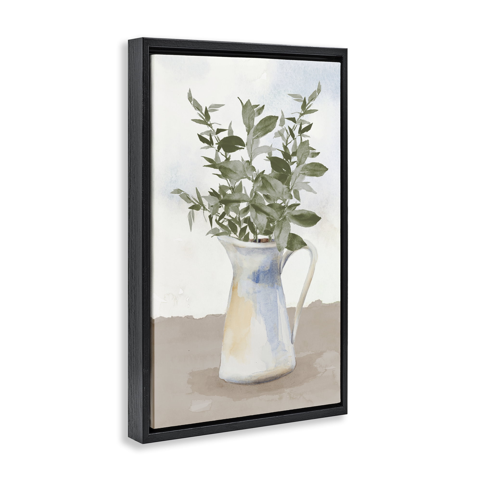 Stupell Industries Eucalyptus Botanicals Vase Black Framed Floater Canvas Wall Art, design by Lanie Loreth
