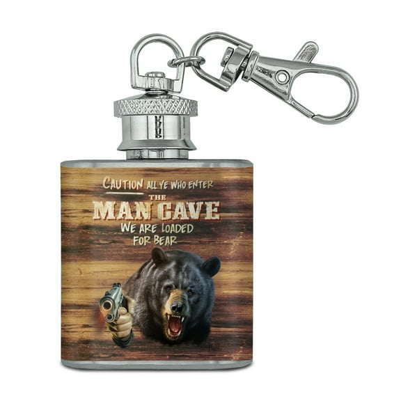 Man Cave We Are Loaded For Bear Stainless Steel 1oz Mini Flask Key Chain