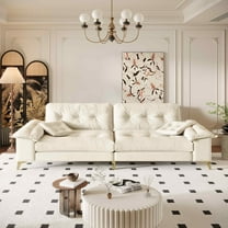 FFH 104.7" Cloud Sectional Sofa, Tufted Chenille Sleeper Sofa with Movable Armrests and Pillows, 4 Seater Oversized Couch with Deep Seat for Living Room, Beige