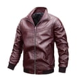 thumbnail image 1 of Chaqueta de piel y forro polar para hombre, chaqueta de moto, chaqueta de piel cálida Pompotops oipoqjl13526, 1 of 8