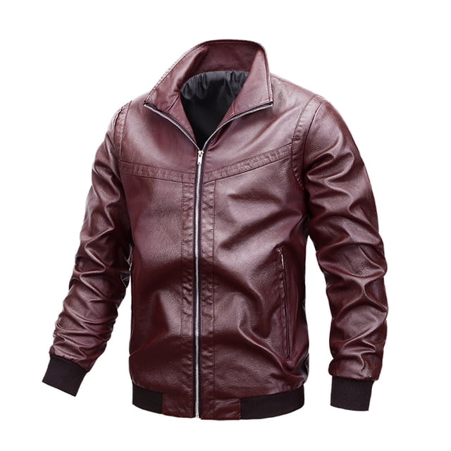 Chaqueta de piel y forro polar para hombre, chaqueta de moto, chaqueta de piel cálida Pompotops oipoqjl13526