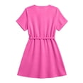 thumbnail image 5 of Women's Summer Cotton Linen Wrap V-Neck Mini Dress Short Sleeve Waist Tie Flowy A-Line Casual Swing Dress for Beach Daily Wear Hot Pink S(S), 5 of 7