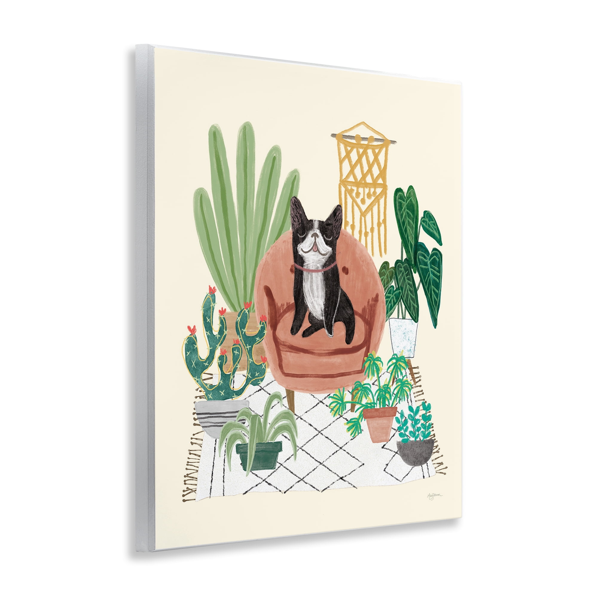 Stupell Industries Dog on Sofa with Plants Animals & Insects Painting Unframed Art Print Wall Art, 11 x 14