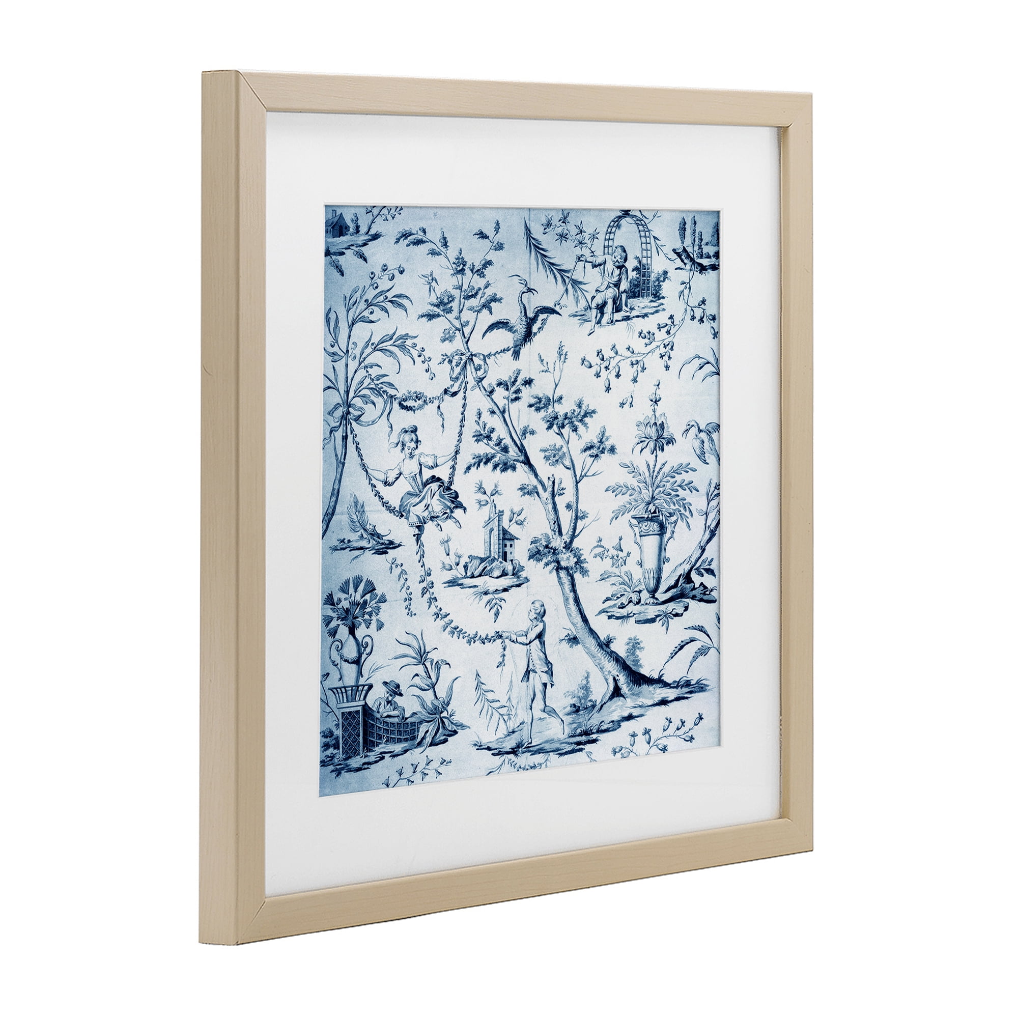 Vintage Toile Scene Birch Framed Print Under Glass, design by Vintage Hustle