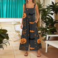 thumbnail image 3 of EANJE Halloween Overalls for Women, Sleeveless Spaghetti Strap Jumpsuit with Pockets, Print Wide Leg Baggy Romper, Adjustable Straps Fall Holiday Party Outfit Saffron L, 3 of 6