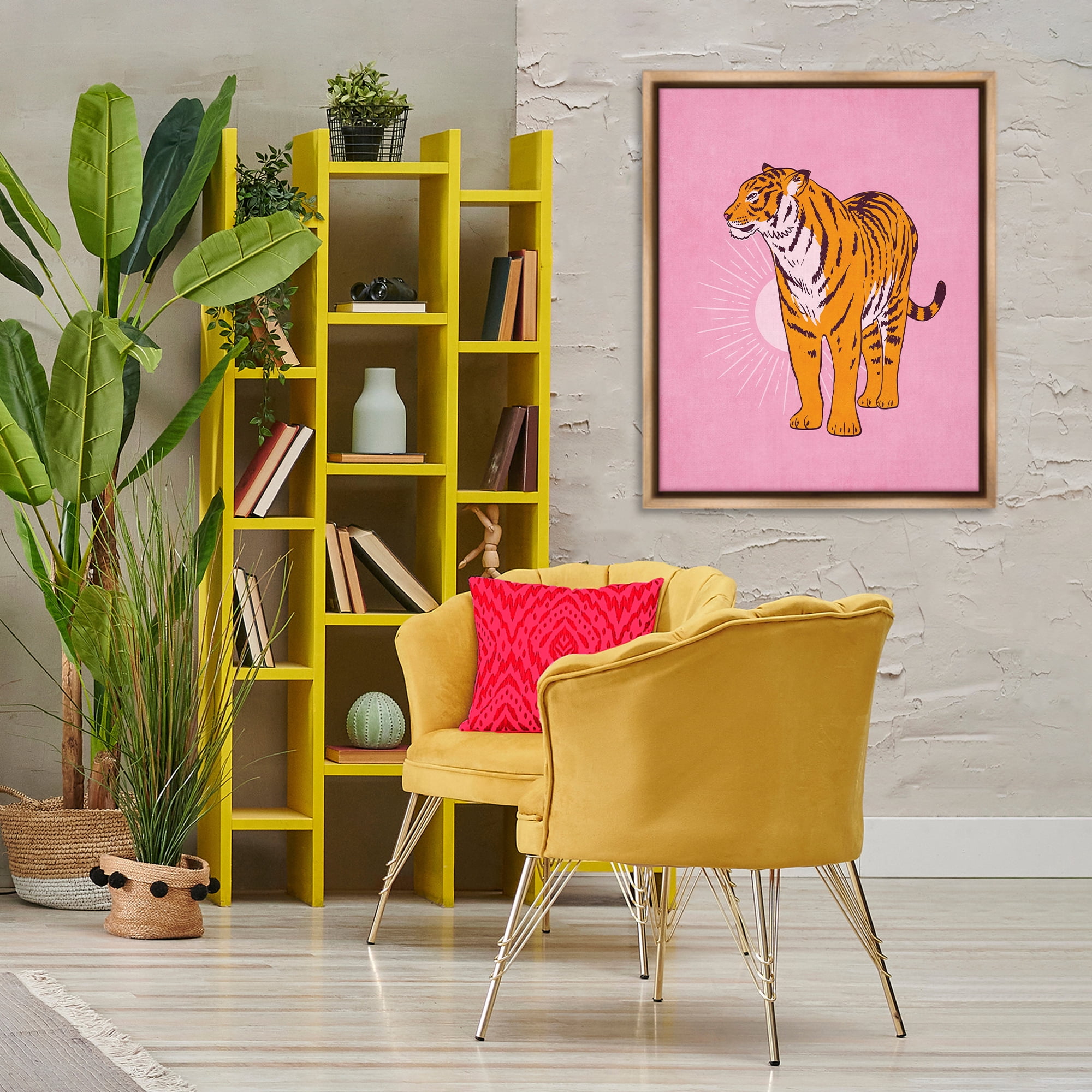 Stupell Industries Preppy Tiger Standing Animals Painting Brown Floater Framed Canvas Art Print Wall Art, 25 x 31
