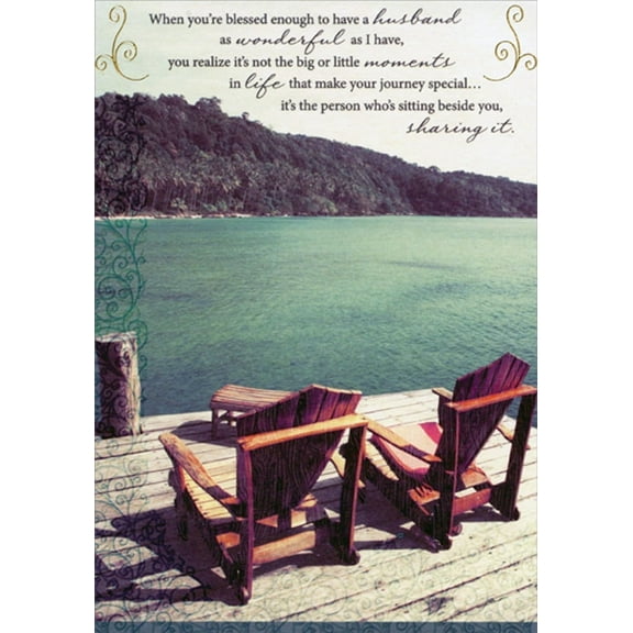 Designer Greetings Adirondack Chairs on Dock Photo Religious Birthday Card for Husband