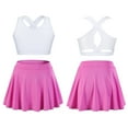 thumbnail image 6 of Venjoe Kids Girls 2pcs Tennis Golf Sports Outfit U Neck Tank Top with Pleated Skort Skirt Set Gym White&Pink 6, 6 of 7