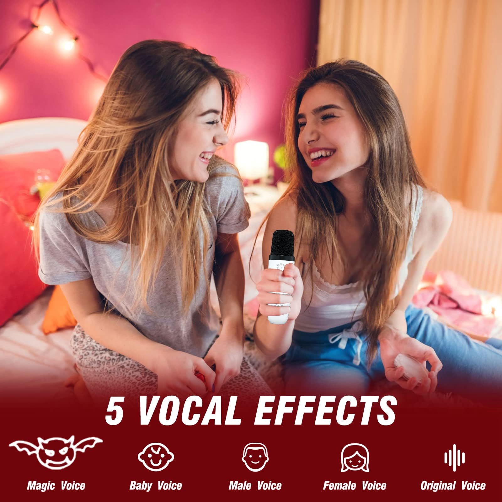 BONAOK Karaoke Machine, Portable Bluetooth Karaoke Speaker for Adults Kids, with 2 Wireless Mics, Ideal Gifts for Girls Boys Party(White)