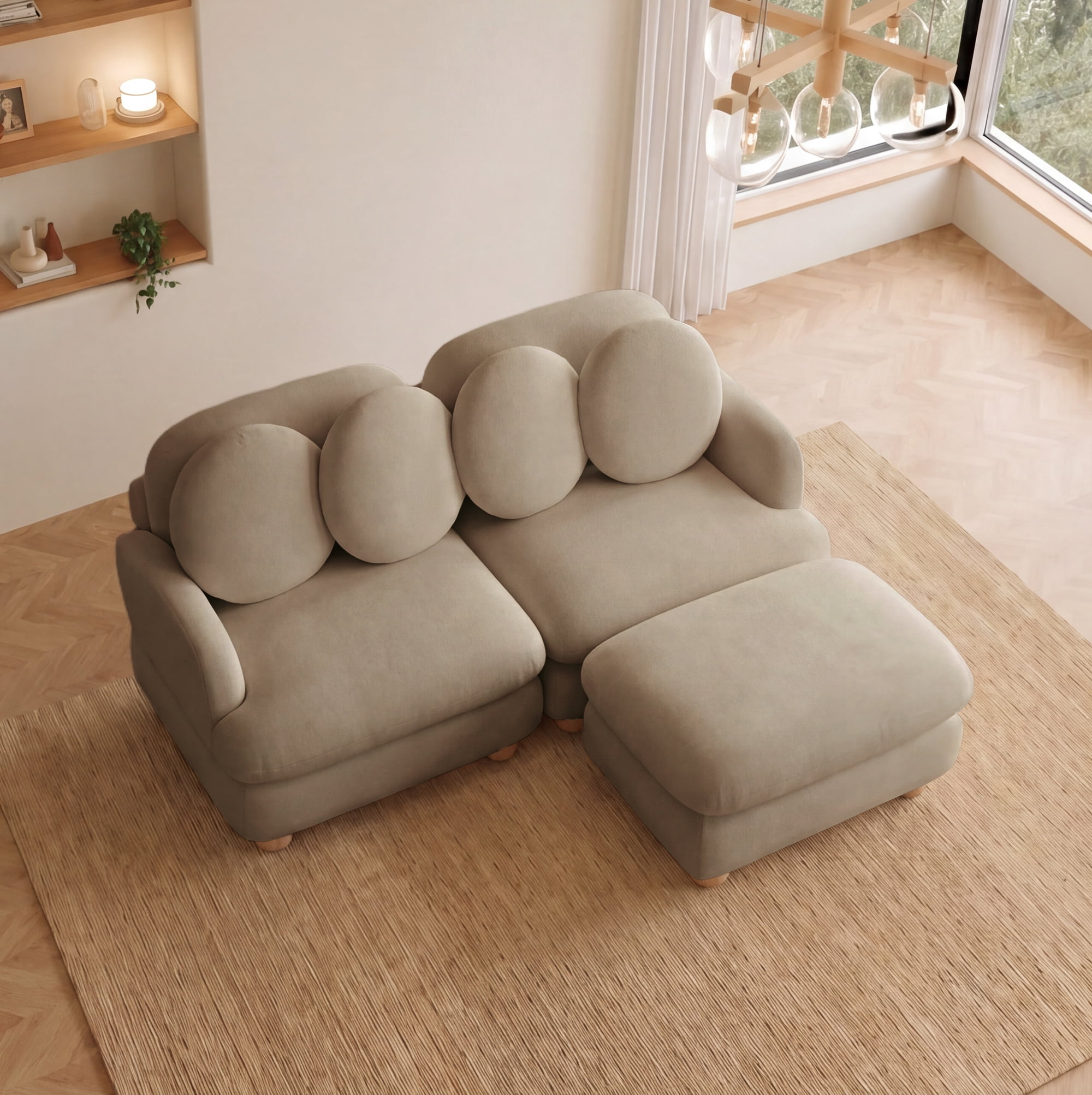 68" 3 Seater Chenille Loveseat Modular Sectional Sofa Couch with 4 Throw Pillows and Ottoman