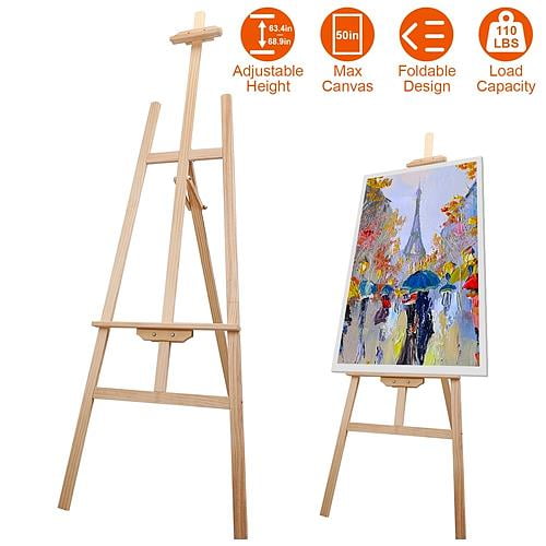 iMountek Painting Easel Stand Wooden Inclinable A Frame Tripod Easel Drawing Stand with 63.4 in-68.9in Adjustable Height Hold Canvas up to 50in