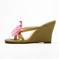 thumbnail image 4 of Rokment Women's 3D Flower Wedge High Heels Slip on Sandals Bohemian Beach Summer Square Toe Chunky Heeled Slides Dress Slippers Green Size 6, 4 of 6