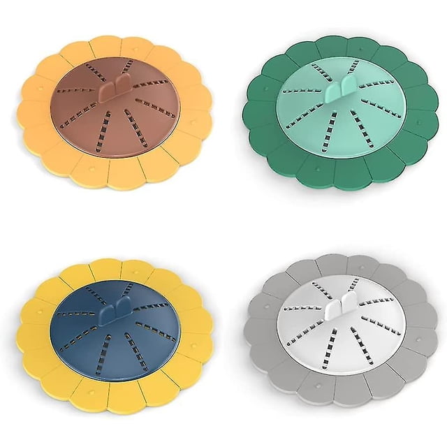 Yaju Sunflower Shaped Rotatable Silicone Hair Catcher With Suction Cups And Handle, Shower Drain Hair Stopper, Drain Strainer Cover, Drain Filter, Fo