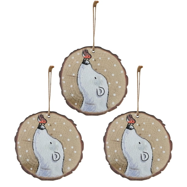 Precioso colgante de madera redondo de Navidad con estampado de animales Wmkox8yii fhajkh5598