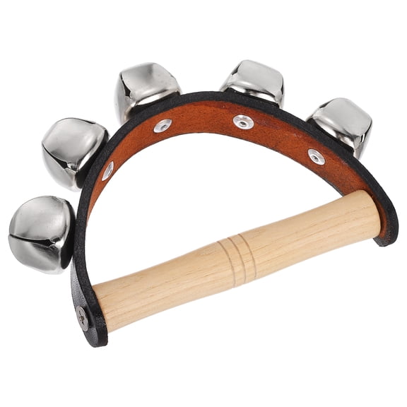 Uxcell Hand Bells, Wooden Handheld Jingle Bell Hand Percussion Instruments Musical Rhythm Toys with 5 Bells for Music Class Party Christmas, Black